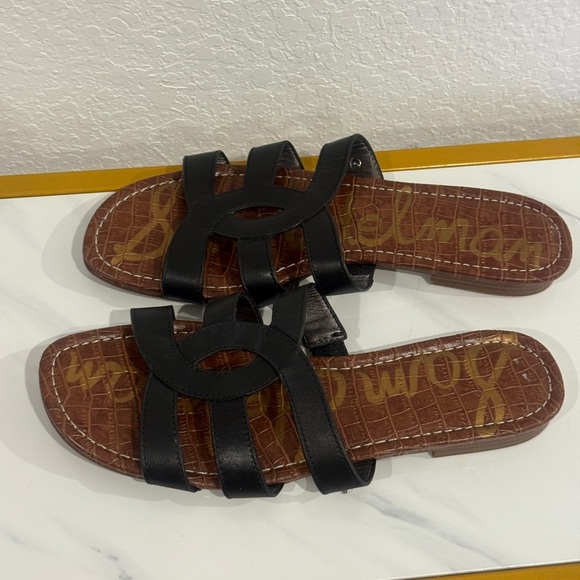 Sam Edelman Black and Brown Leather slides Sandals with Flat Sole - Picture 1 of 4